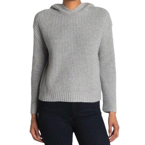 Abound Ribbed Knit Slit Back Hooded Sweater Grey Heather Large NWT New - Picture 1 of 8